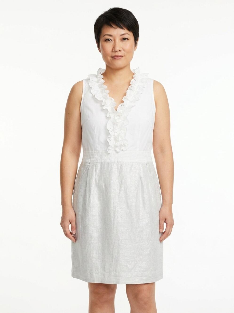 Loft Taylor Linen Blend A-Line Knee Length Ruffle Lined Dress Women Size 14
